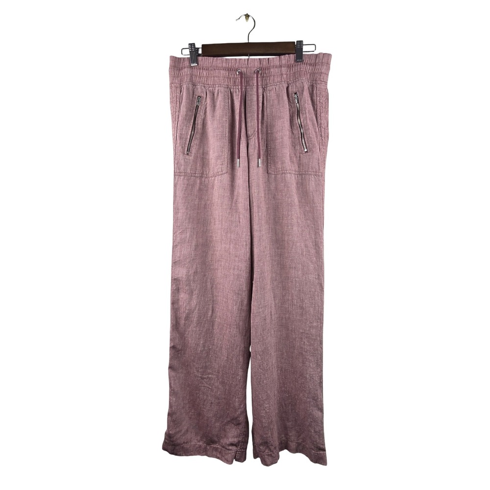 Athleta Cabo 100% Linen Wide Leg Pants Women 6T Tawny Rose Beachy